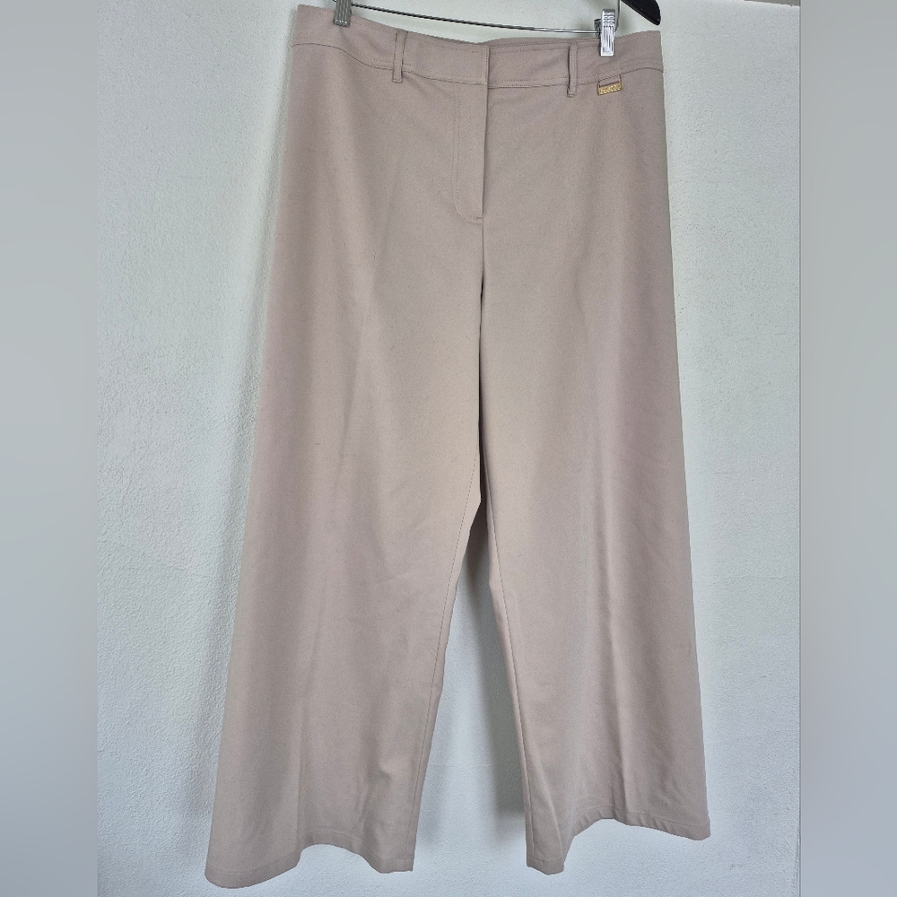 NWT Halston Wide Leg Cotton Blend Dress Pants Beige Sand Coloured Size 12